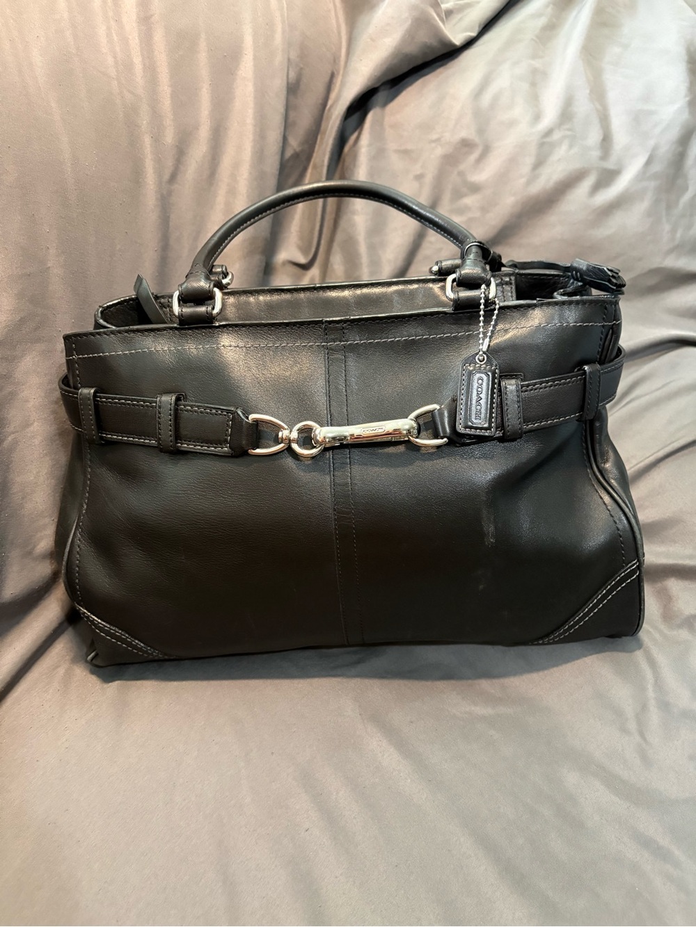 Vintage Hampton Coach black leather satchel